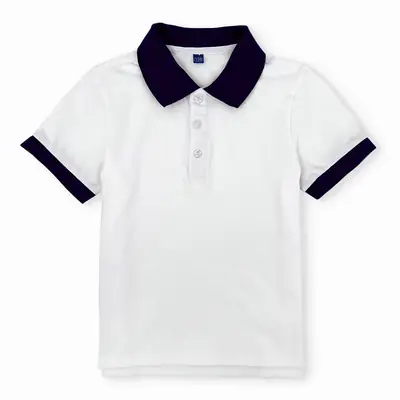 Boys White Cotton Lapel T-Shirt Short Sleeve