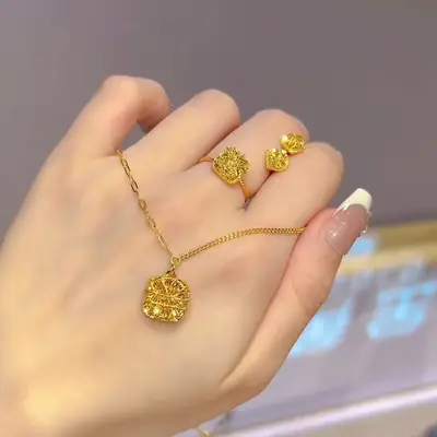 Gold Floral Earrings Necklace Set for Women