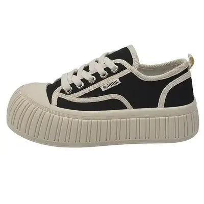 Hot Black Platform Canvas Shoes Women's Spring All-match White Shoes 2024 New Big Head Casual Sports Bread Shoes
