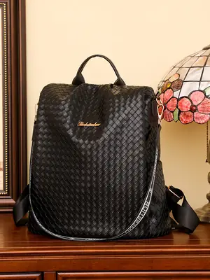 Brown Woven Travel Backpack for Women Large Capacity