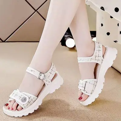 Women's White Thick Sandals for Summer Outdoors