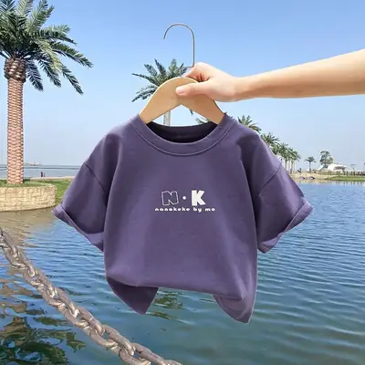 Kids Cotton Short Sleeve T-Shirt White Purple New Arrival