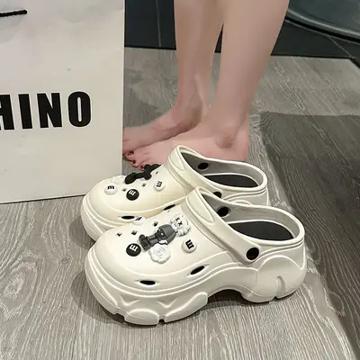 Women Cartoon Croc Shoes White High Heel Sandals