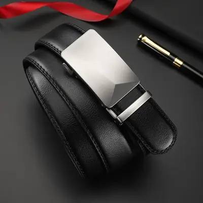 Men's Automatic Buckle Belt Korean Style Silver Black Wholesale