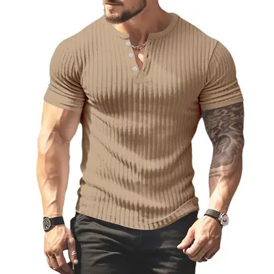 Men Black Knitted Short Sleeve T-Shirt