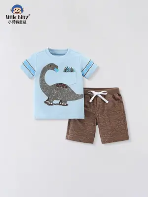 Children's T-Shirt Blue Brown Cotton Summer Short Sleeve