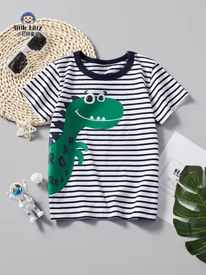 Kids Striped T-Shirt Boys Dinosaur Pattern 2025