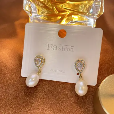 Copper Plated Pearl Drop Earrings for Women
