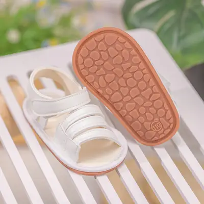 White Velcro Baby Sandals with Soft Rubber Soles