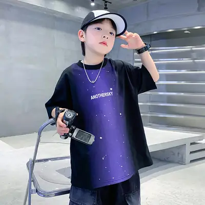 Boy's Purple Gradient Ink Short Sleeve T-Shirt 2025