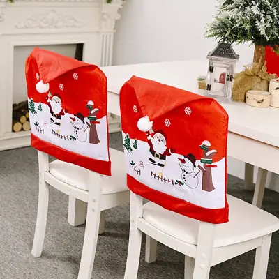 Christmas Snowman Chair Covers Red Non-Woven