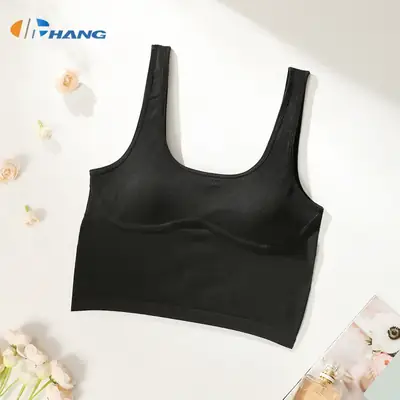 Black Round Neck Non-Buckle Vest Bra Wide Strap