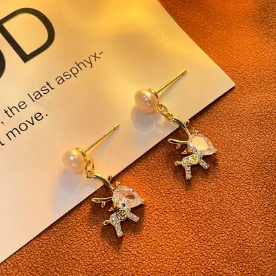 Copper Pearl Earrings for Women Steamed Bread Design