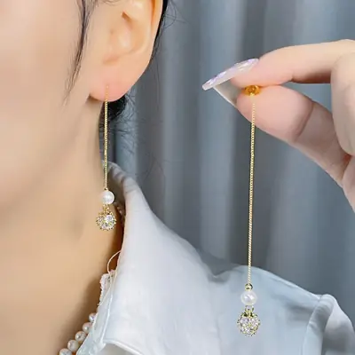 Copper Plated Zircon Pearl Earrings for Women
