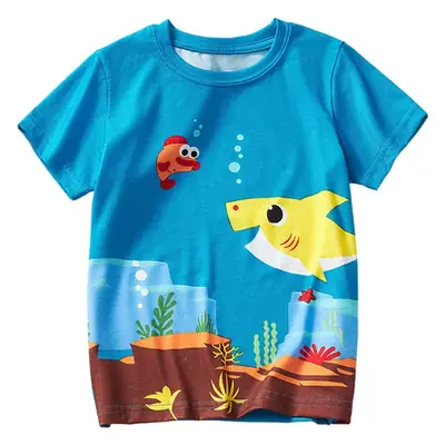 2025 Boys Ocean T-Shirt Blue Cartoon Print Summer