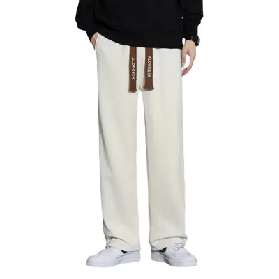 Men's Wide Leg Cotton Trousers Cream Spring Autumn