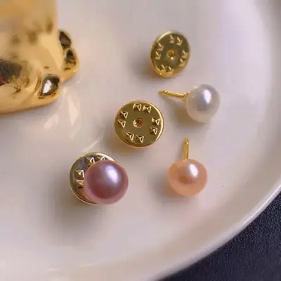 Natural Pearl Collar Buckle Earrings Gold Plated