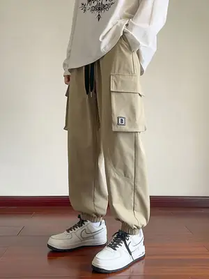 Men's Beige Cargo Pants 2025 Loose Fit Casual Joggers