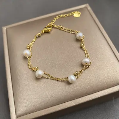Gold Pearl Bracelet for Women Summer Fashion