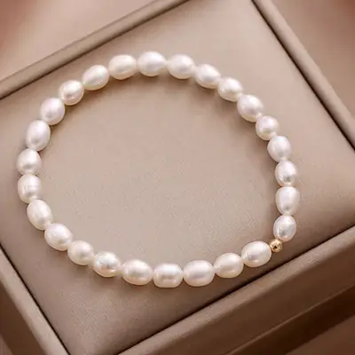 Freshwater Pearl Bracelet for Women Small Gold Beads