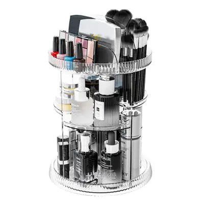 Transparent Rotating Makeup & Skin Care Storage Box with Brush Holder