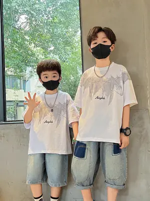 Summer T-shirt for Boys White Letter Short Sleeve