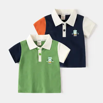 Kids Boys Polo Shirt Navy Orange Short Sleeve 2026