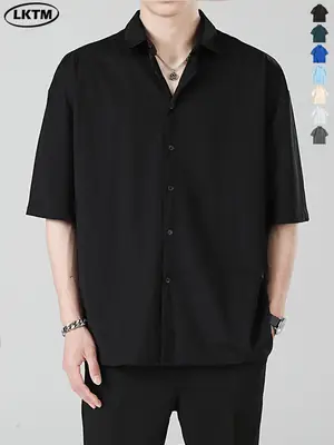 Men Ice Silk Short Sleeve Shirt Black