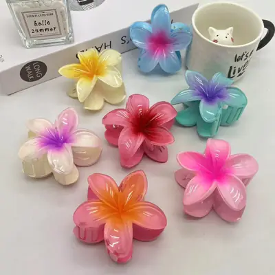 Retro Plumeria Flower Hair Clip 8cm Orange Glitter