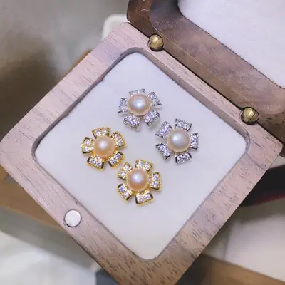 Pearl Five Petal Flower Earrings for Women