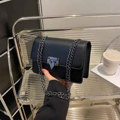 Light Blue Lock Chain Crossbody Bag for Women