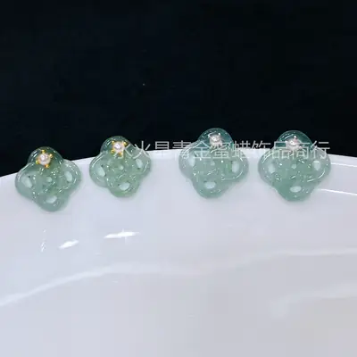 Natural Jadeite Earrings 925 Silver Hollow Body