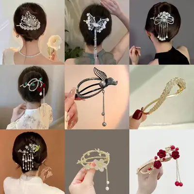 Suzuki Orchid Tassel Hair Clip Pearl Diamond Clip