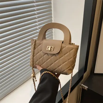 Pink Rhombic Chain Embroidery Shoulder Bag for Women