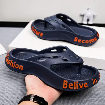 Men's Navy Blue Casual Sandals with "Belive In" Text