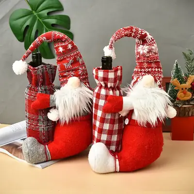 Cross-Country Rudolph Doll Wine Bottle Set Red