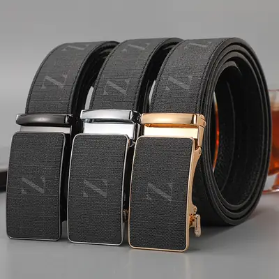 Men's Black Leather Belt with Gold Buckle 2024