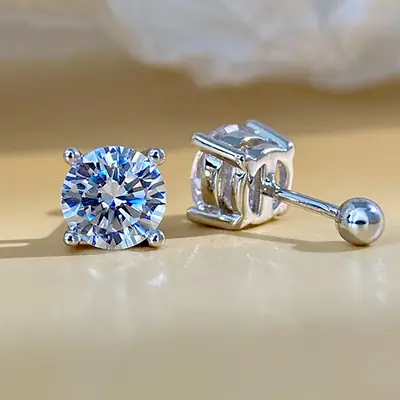 Moissanite Screw Earrings for Men Women Sterling Silver No-Pick