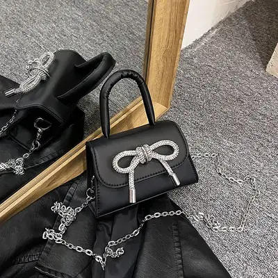 French Style Bow Mini Black Shoulder Crossbody Bag