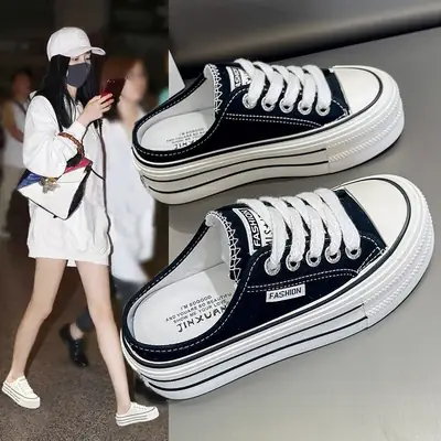 Women's Black Platform Sneakers with White Sole 2024