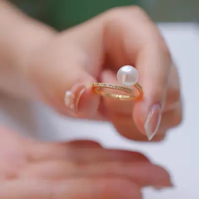 Gold Pearl Adjustable Ring for Girls Gift