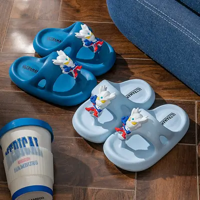 Ultraman Boys Cartoon Flip Flops Blue Light