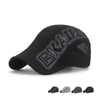 Men's Black Mesh Peaked Cap with Punched Design