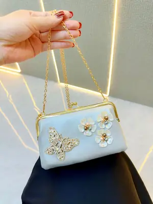 Golden Rhinestone Pearl Clutch Bag for Women