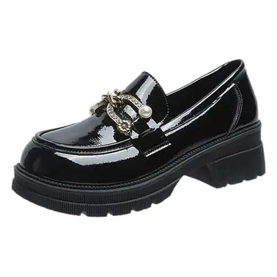Black Leather Platform Loafers for Women Spring Summer