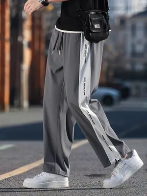 Men's Ice Silk Drawstring Pants Summer Loose Straight
