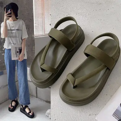 Olive Green Cross Strap Sandals for Women Casual Flip Flops