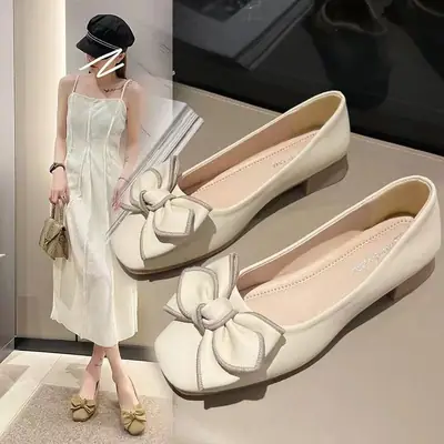 Women's White Bow Flat Shoes Spring Summer 2024