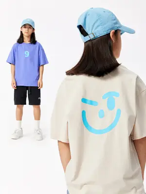 Girls Blue Smile T-Shirt Cotton Summer Casual