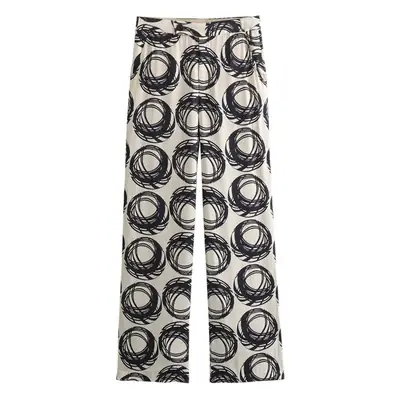 Cross-border 2024 Spring New Women's Clothing European and American Silk Satin Texture Printed Shirt Straight Pants Set 4043045